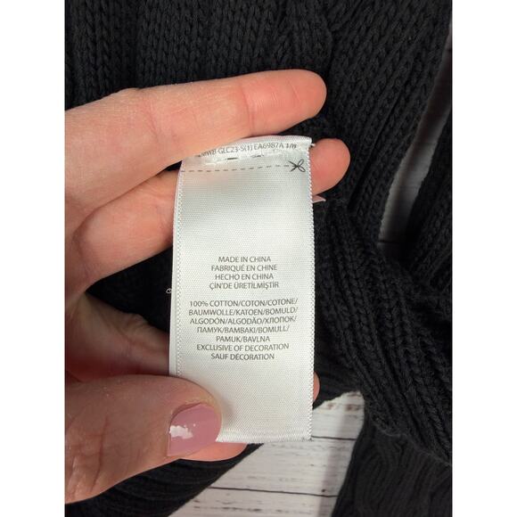 Polo Ralph Lauren 100% Pima Cotton Black Cable Knit Sweater Medium Preppy Logo - Picture 5 of 6